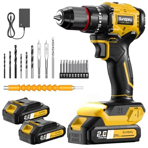 Sundpey Cordless Power Drill Set - 620in-lbs 3/8" Metal Chuck Electric Drill w/Brushless Motor & 23+3 Torque Settings & 2 Battery & LED Light - Drills Driver for Home DIY Woodworking Bricks Drilling - Image 1