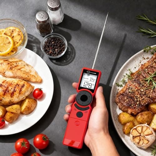 Thermochef Meat Thermometer Digital Instant Read for Grilling, High Accuracy ±1% ℉, Backlit Screen with Auto Wake/Sleep, Food Doneness Guide Thermometer for Cooking, BBQ Beef Birthday Gifts Red - Thumbnail 2