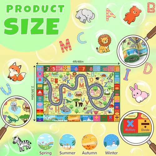 HBUFBUQ Educational ABC Area Rug 2.5x4 Feet Kids Rugs for Playroom Non Slip Alphabet Animals Numbers Shapes Floor Mat for Bedroom Nursery Classroom Boys Girls Learning Carpet - Thumbnail 2