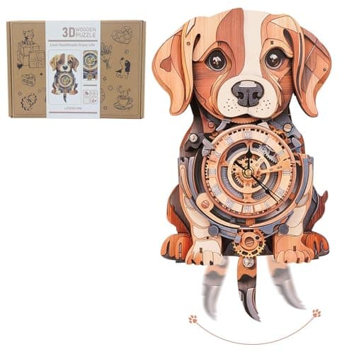 Kosmickiss 3D Wooden Puzzles for Adults, Beagle Mechanical Model Kits, DIY Wall Clock Puzzle, Home Decor Creative Gifts for Men and Women, Pendulum Wood Craft, Gifts for Dog Lovers - Image 1