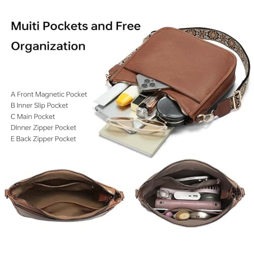 GEMIU Crossbody Bags for Women Medium Crossbody Purse Purses for Women Leather Shoulder Bags with Guitar Strap Brown - Thumbnail 4