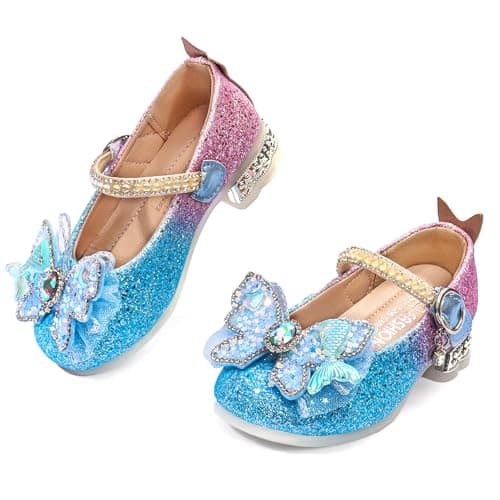 TOZHCITA Girl's Sparkly Ballet Flats Glitter Rainbow Princess Dress Shoes Bowknot Mary Jane Shoes T-Strap in Easter Party Blue,9M for Toddler - Image 1