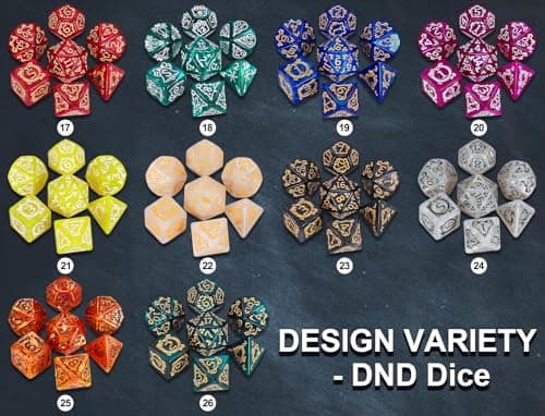 CiaraQ DND Dice Sets- 26 X 7 Polyhedral Dice (182pcs) with a Large Drawstring Bag, Multi-Color Engraved Gaming Dice for Dungeons and Dragons, Role Playing Table Game. - Thumbnail 3