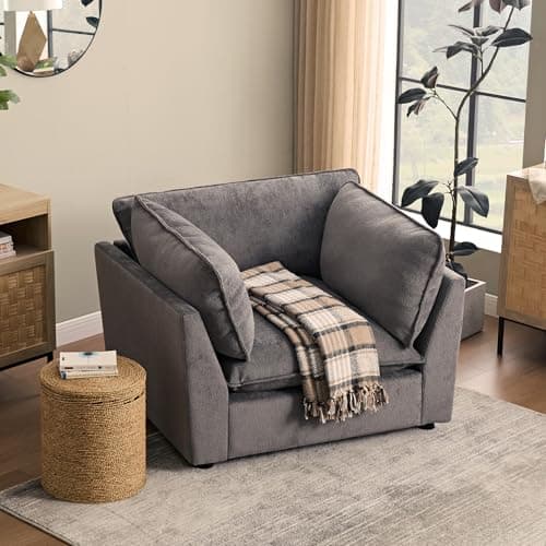 Iroomy Accent Chair, Plush Chenille Comfort Living Room Chair with Wide Seat, Modern Decorative Chair for Bedroom, Office, Reading Nook, Soft Cloud Chair Deep Seat, Grey