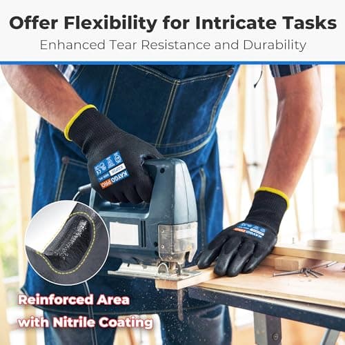 KAYGO 12 Pairs Cut Resistant Gloves PU Coated,Safety Work Gloves with Grip,Full Fingers Touchscreen, ANSI Cut Level A1, KGP26 - Thumbnail 4