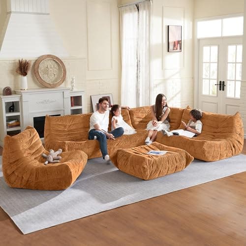 HABUTWAY Bean Bag Chair, Memory Foam Bean Bag Chairs for Adults, Fireside Corner Chair Lazy Floor Corner Sofa for Living Room, Bedroom, Dorm, Office (Brown) - Thumbnail 4