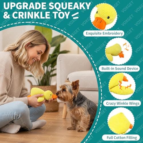 VOXGET Calming Duck Toy for Dogs, 2026 New Interactive Crinkle Toy with Quack Sound for Dogs Teeth, Soft Stuffed Plush Mellow Calming Duck Pillow for Puppy Keep Busy -Yellow, 9"x6"(S) - Thumbnail 3