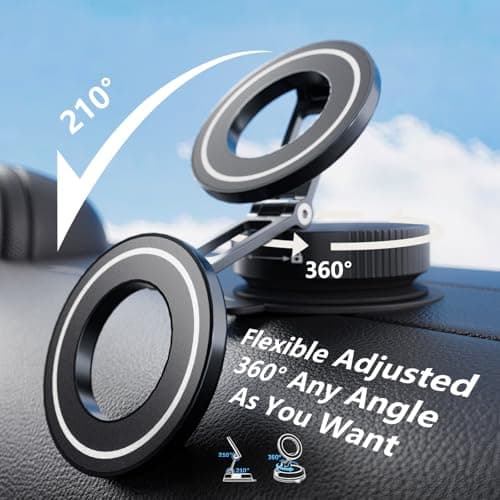 TBCR Vacuum Suction Cup Phone Mount, 360° Adjustable Magnetic Phone Holder for Car – [89+lbs Strongest Suction & 2800gf Magnetic] Swivel Lock for Car/Gym/Mirror/Shower - Thumbnail 4