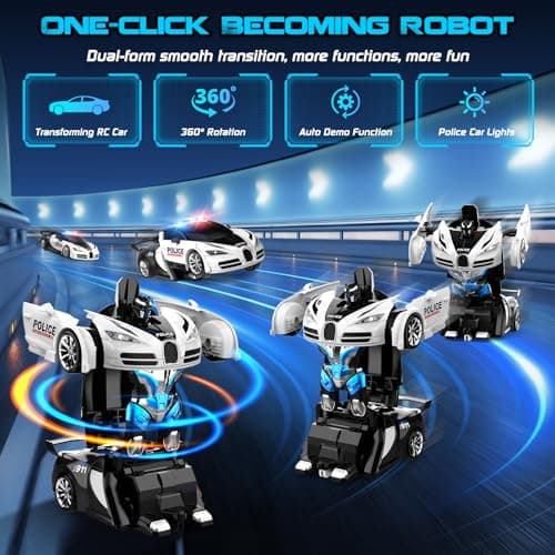 AONEPTR Remote Control Car, One-Click Becoming Robot Transforming Toys Car for Boys, Smooth Deformation, Demo Mode, 360° Rotation, Easy to Use, 2.4GHZ, LED Light, RC Cars for Christmas, Kids, White - Thumbnail 2