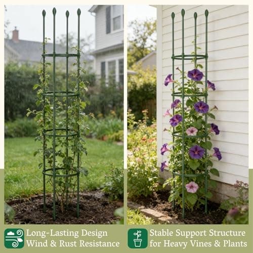 2 Pack Heavy Duty Round Tomato Cage | 63 Inch Rustproof Steel Core Plastic Coated Garden Tomato Trellis | Metal Large Plant Support for Tomato, Cucumber, Beans, Flowers, Vegetables Indoor Outdoor - Thumbnail 5