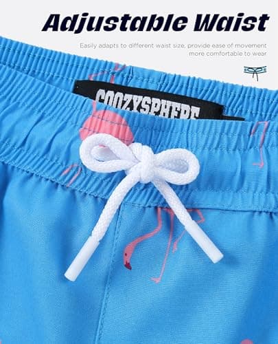 CoozySphere Mens Swim Trunks with Compression Liner 5 Inch Stretch 5" Bathing Suit Beach Shorts M Blue Flamingos - Thumbnail 3