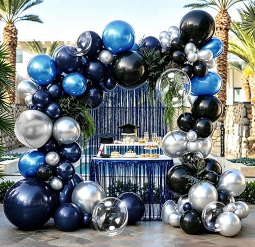Navy Blue Black Balloon Arch Double Stuffed Black Blue Silver Metallic Balloon Garland for Graduation Class of 2026 Baby Shower Birthday Anniversary Wedding Father's Day Party Decor - Thumbnail 5