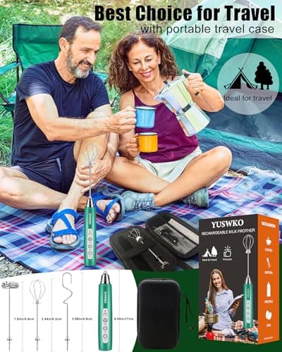 YUSWKO Rechargeable Milk Frother for Coffee, Handheld Drink Mixer with 3 Heads 3 Speeds, Ideal Coffee Frother Wand for Travel - Green - Thumbnail 6