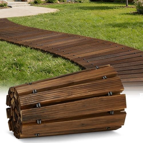 Buymoth 6FT Wooden Garden Pathway,Roll Out Decorative Curved Outdoor Walkway,Weather-Resistant & Non-Slip Patio Boardwalk for Garden,Backyard, Beach, Wedding Party Pathways(Brown, 6')