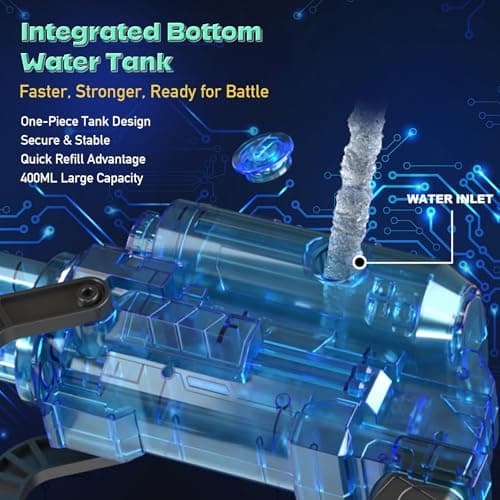 Electric Water Gun Automatic Gatling – 30FT Range, 400ml Capacity, Rotating Barrel with LED Muzzle Flash, Rechargeable Battery Powered Squirt Gun for Outdoor (Gatling Water Gun - Black) - Thumbnail 6