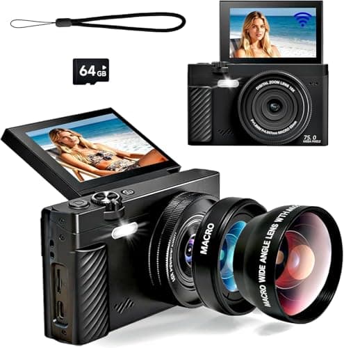 4K Vlogging Camera with 31 Filters & 64MP - 180° Flip Screen Digital Camera for YouTube with WiFi, 18X Zoom, Macro & Wide-Angle Lenses - Complete Travel Kit for Beginners, Teens - Image 1