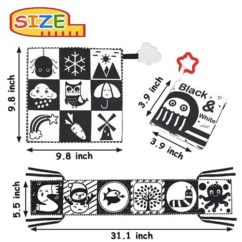 KUANGO Newborn Toys Black and White Baby Toys 0-3 Months High Contrast Baby Toys for Newborn - High Contrast Baby Soft Book Infant Tummy Time Toys Crinkle Sensory Toys for Brain Development - Thumbnail 4