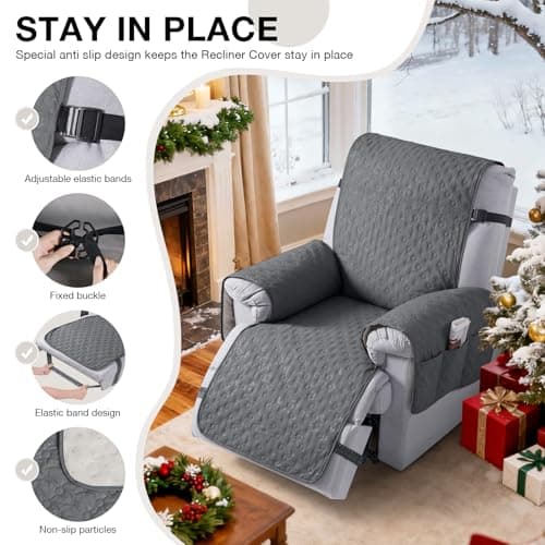 VANSOFY 100% Waterproof Recliner Chair Cover, Recliner Cover with Non-Slip Granule, Washable Reclining Chair with Pocket Furniture Protector for Kids, Pets(Dark Gray, 28") - Thumbnail 3
