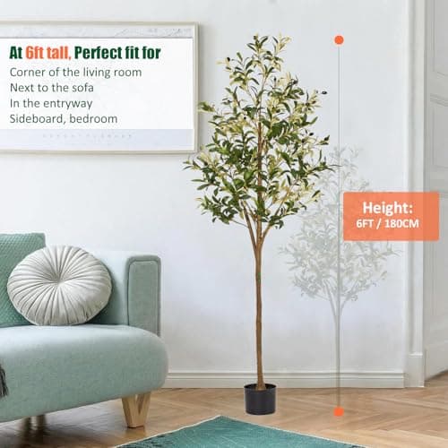 6ft Artificial Olive Trees Indoor, Faux Olive Tree 6 Feet Fake Plants with Realistic Leaves Olive Silk Tree Home Bedroom Housewarming Gifts - Thumbnail 4
