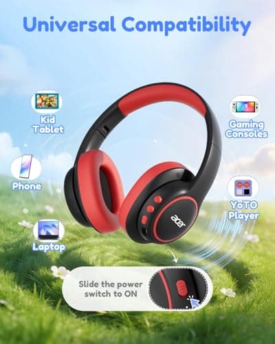 Acer Kids Bluetooth Headphones, Over Ear Headphone for Kids with Mic, 75H Playtime, 85dBA Safe Volume, Bluetooth 6.0, USB C Fast Charging, Toddler Headphones for iPad/Tablet/Travel/School-Black Red - Thumbnail 6