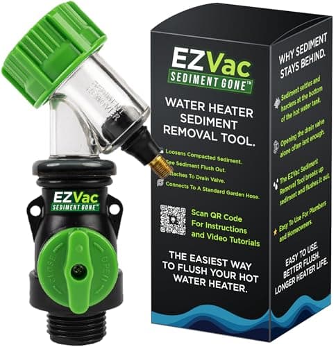 EZVac Sediment Gone™ Water Heater Sediment Removal Tool – Flushes, Cleans & Breaks Up Sediment Clogs in Electric or Gas Water Heaters – Easy DIY Water Heater Cleaning Tool