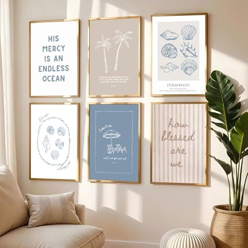 AHYARTLT 6Pcs Coastal Christian Wall Art Prints Seashell Bible Verse Posters Beachy Scripture Religious Wall Decor Pictures for Bedroom Living Room Home Decoration Unframed 12x16in - Thumbnail 4
