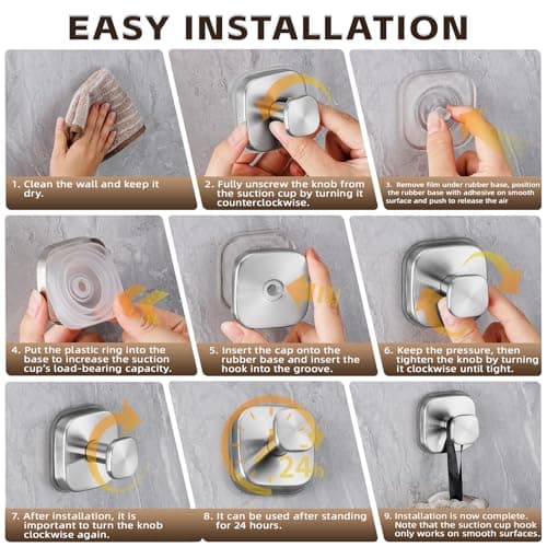 Supopular Heavy Duty Reusable Suction Cup Hooks for Kitchen/Bathroom/Shower - Wet-Proof Hooks for Towels, Robes, Loofah&Wreaths/No Drill Mounting on Glass, Tile, Metal (2, Brushed Nickel) - Thumbnail 6
