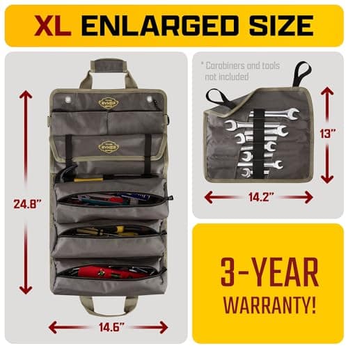 The Ryker PRO Official Roll Up Tool Bag Organizer Gifts for Dad. Motorcycle Tool Bag Organizer for Mechanic & Tools Storage Toolbag Tools Bags Mens gifts for him - w/4 Detachable Pouches & Wrench Roll - Thumbnail 3