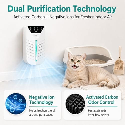 Plug In Air Purifier with Activated Charcoal, Air Ionizers for Home, Cat Litter Deodorizer, Negative Ion Odor Eliminator for for Small Spaces, Pets, Smoke, Bathroom & Bedroom, Mini Air Cleaner (White) - Thumbnail 2