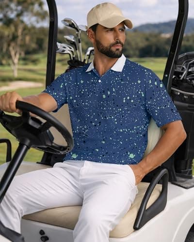 KUYIGO Mens Polo Shirt Quick Dry Moisture Wicking UPF 40+ Performance Short Sleeve Casual Printed Tennis Golf Shirt,M - Thumbnail 2