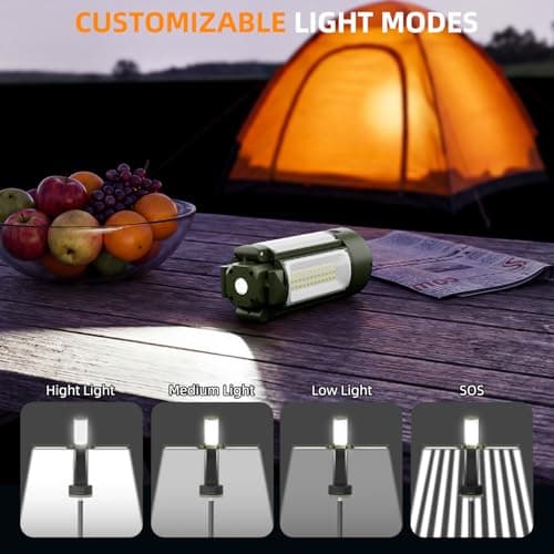 T-SUN Rechargeable Camping Light with Stand, 4 LED Lamp Heads for Wider, Camping Light with Tripod, Olive Green Portable Tent Light with Magnetic Base for Campsite, Hiking, Fishing, Emergency - Thumbnail 4