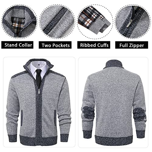 Msmsse Men's Cardigan Sweaters Full Zip Knitted Sweater for Mens Light Grey US XL - Thumbnail 3