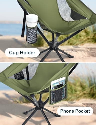 Docusvect Swivel Portable Camping Chair for Adults, Fast Setup, Lightweight & Small Folding Chair with Cup Holder, Side Pocket and Carry Bag - Support 330 LBS - Thumbnail 6