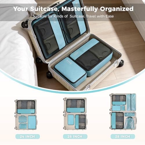 Compression Packing Cubes Set, Versatile 8pc Travel Essential Packing System- Lightweight Travel Organizers for Family & Business Travel, Space Save for Backpack, Duffel & Suitcase- Blue - Thumbnail 6