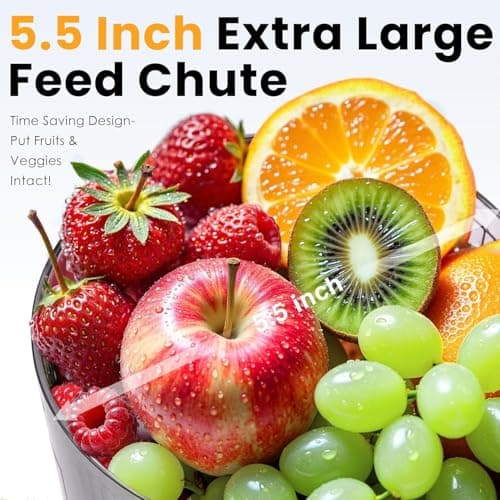 Cold Press Juicer, 5.5inch Wide Feed Chute Juicer Machine, Slow Masticating Juicer for Whole Vegetables & Fruits, Black - Thumbnail 2