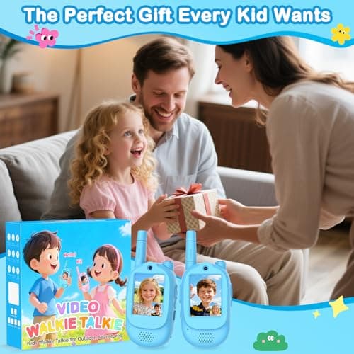 Video Walkie Talkies for Kids, 2 Pack Rechargeable HD Screen Walkies Talkies with 600 FT Outdoor Range, Voice Changer, Watch Straps & Lanyards – Camping Trips Gift for Boys Girls Ages 3-12 (Blue) - Thumbnail 5