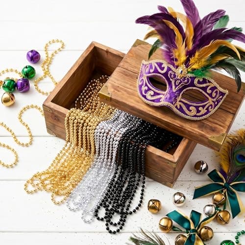 SWANUCKY 90 Pack 33" Gold Silver Black Mardi Gras Plastic Beads Necklaces - Party Favors, Parade Throws, Costume Accessories, Graduation, Summer Festivals & Daily Decor - Thumbnail 4