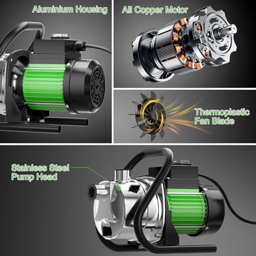 SHANGDA Water Transfer Pump 110V Shallow Well Pump 1.2HP 1200GPH Electric Portable Garden Pressure Booster Pumps for Sprinkler Irrigation Lawn with Adapters, Green - Thumbnail 5