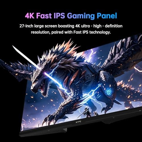 KTC 27 Inch 4K Gaming Monitor, UHD 3840x2160 160Hz Compute Monitor, Fast IPS Panel, Adaptive Sync, HDMI DisplayPort, HDR400, Height Pivot Swivel Tilt Adjustable Vertical Monitor, U27T6 - Thumbnail 3
