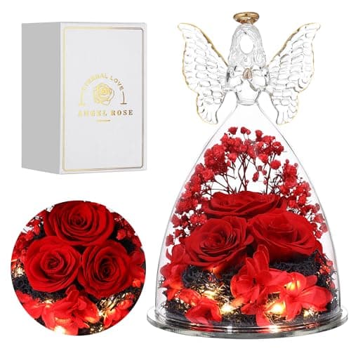 Ocosy Mothers Day Rose Gifts for her, Large Angel Rose Gifts for Women, Forever Real Roses in Angel Figurines, Angel Guardian with Roses Flower, Red - Image 1