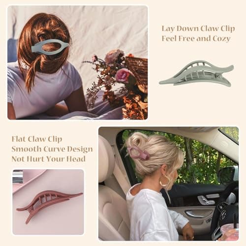 Flat Hair Clip 6 pcs Lay Down Claw Clips Hair Accessories for Women -Basic - Thumbnail 5