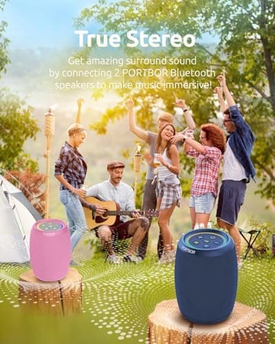PORTBOR Bluetooth Speaker, Portable Wireless Speaker with Stereo Loud Sound, BT5.3, IPX5 Waterproof, TWS Pairing, for Outdoor Home Party Beach Camping, Electronics, Holiday Birthday Gift - Thumbnail 4