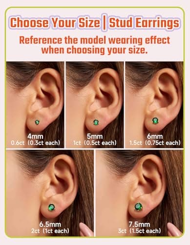 Justbeingcute Emerald Green Earrings For Women 6.5mm May Emerald Stud Green CZ 925 Sterling Silver Gold Plated Hypoallergenic Classic 1ct Studs Great Birthday Gift for Wife/Mom/Grandma - Thumbnail 3