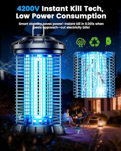 ZammingZap Outdoor Bug Zapper, IPX5 Mosquito Zapper with Dual Lure 365nm Light & 36℃ Body Heat CO2 Mimic, 4200V Smart High Voltage Insect Trap for Patio Backyard Garden - Thumbnail 4