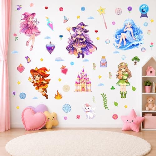 Princess, Butterfly, Forest Witch Wall Stickers Decor, Stars Stickers for Girls, 117 Piece UV PVC DIY Removable Reusable Stickers for Nursery Bedroom Decals Bathroom - Image 1