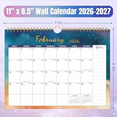 Gannyfer 2026 Wall Calendar, 18 Monthly Desktop/Wall Calendar 2026-2027, Use from Jan 2026 to Jun 2027, 11" x 8.5", Wall Planner for Your Family, School or Office (3 Stickers Included) - Thumbnail 2