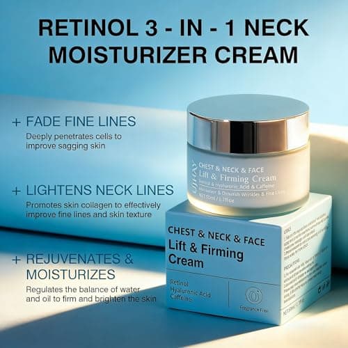 UJhay Retinol Neck Cream, Hyaluronic Acid and Caffeine Enriched Neck Firming Cream to Minimize Fine Lines & Dullness - 3-in-1 Moisturizing Cream for Neck, Chest and Face (50 ml/1.7 oz) - Thumbnail 3