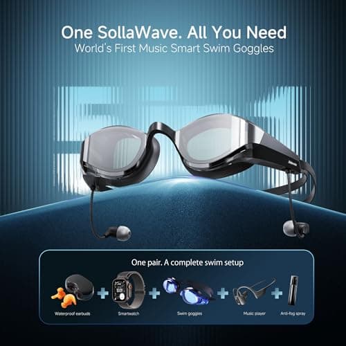 SollaWave AI Music Smart Goggles Swimming Headphones, Real-Time Voice Feedback + 4GB MP3 Player, 9-Axis Motion Tracking Swimming Earbuds, IP68 Waterproof Headphones for Swimming with App & AI Analysis - Thumbnail 3