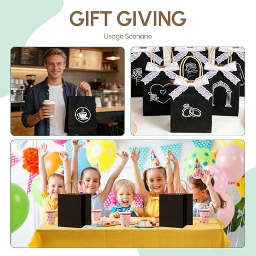 Qioxiou 60 Pack Black Gift Bags 8.27x4.33x10.63 Medium Kraft Paper Gift Bags with Handles Bulk, Black Paper Sacks for Wedding Birthday Party Favor, Business, Retail, Shopping, Merchandise, Grocery - Thumbnail 6