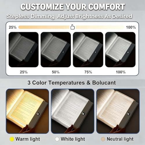 TWINPAIR LED Book Light for Reading, USB Rechargeable Flat Reading Lamp with Full Page Light, 3 Colors 2 in 1 Night Light,Dimming & Timer Reading Lights for Book Lovers, Students, Readers (White) - Thumbnail 4